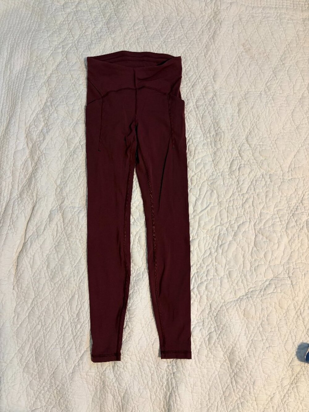 Lululemon High Rise Full Length Leggings Side Pockets Burgundy Size 4